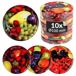 10x šroubovací víčka fi 100 mm OVOCE MIX na sklenice, zavařovací sklenice, sklenic