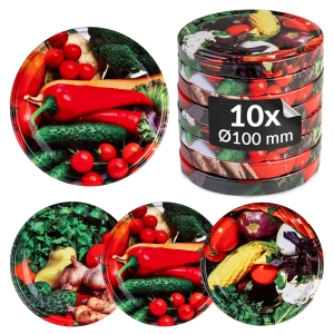 10x šroubovací víčka fi 100 mm ZELENINA MIX na sklenice, zavařovací sklenice, sklenic