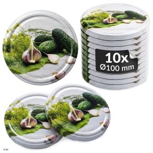 10x šroubovací víčka fi 100 mm OKURKY na sklenice, zavařovací sklenice, sklenic