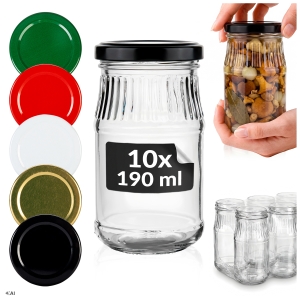 10× skleněné zavařovací sklenice 190 ml Chrzanówka na zavařeniny, omáčky, protlaky, hořčici a džemy + ZDARMA