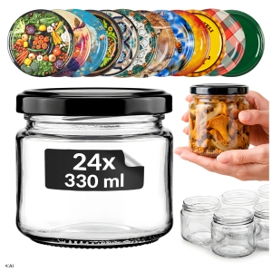 24x Skleněná sklenice 330 ml na koření, džem, marmelády, med, houby + ZDARMA