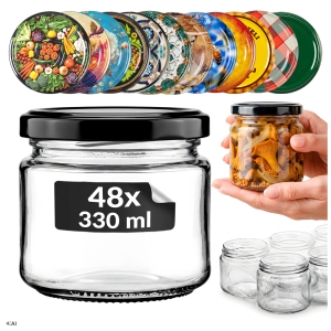 48x sklenice 330 ml na zavařeniny, džem, marmelády, med, houby + DÁREK