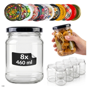 8x skleněné zavařovací sklenice 460 ml na zavařeniny, okurky, džem a med