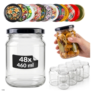 48x skleněné zavařovací sklenice 460 ml na zavařeniny, okurky, džem a med