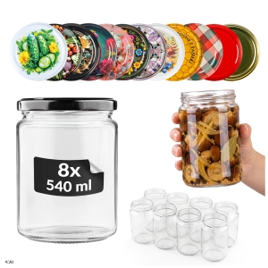 8x skleněná sklenice 540 ml na zavařeniny, džemy, med, povidla + ZDARMA