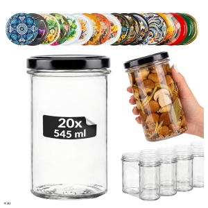 20× skleněné zavařovací sklenice 545 ml jednoduché s okrajem na houby, zavařeniny, džemy, maso + ZDARMA