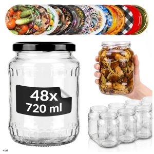 48× skleněná zavařovací sklenice 720 ml na zavařeniny, med, okurky, džemy, houby + DÁREK!