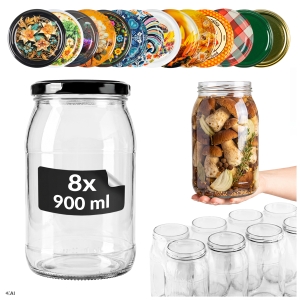 8x skleněná sklenice 900 ml na zavařeniny, med, okurky, džemy + DÁREK
