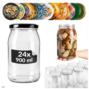 Sada 24 kusů – skleněná sklenice 900 ml na zavařeniny, med + DÁREK