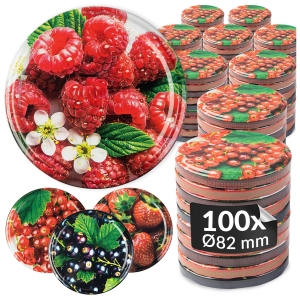 100x víčko OVOCE MIX fi 82 mm na zavařovací sklenice, sklenice