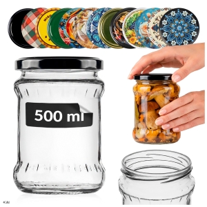 Skleněná zavařovací sklenice 500 ml Fish na zavařeniny, saláty, houby, džemy, povidla + ZDARMA