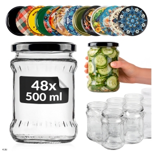 48x skleněné zavařovací sklenice 500 ml Fish na zavařeniny, saláty, houby, džemy, povidla + ZDARMA