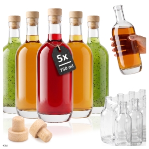 5x skleněné lahve GIN 750 ml na rum, domácí likéry, víno, likér