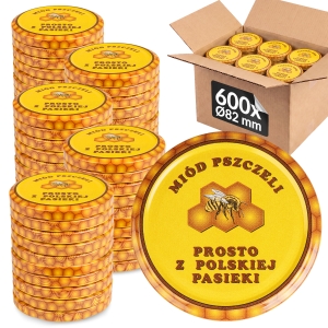 600x šroubovací víčko fi 82 mm VČELÍ MED na sklenice, zavařovací sklenice, sklenic – karton
