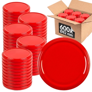 600x šroubovací víčko fi 82 mm ČERVENÁ na sklenice, zavařovací sklenice, sklenic – karton