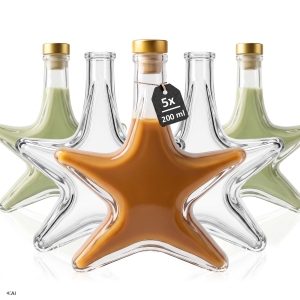 Sada 5 kusů – vánoční láhev HVĚZDA 200 ml na likéry, sirupy s krytkou