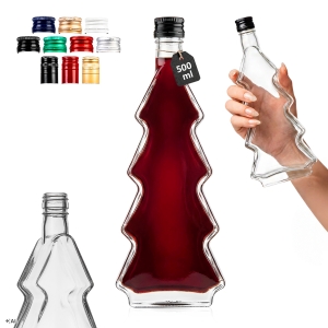 Skleněná láhev vánoční stromek 500 ml na tinktury, likér, vánočku