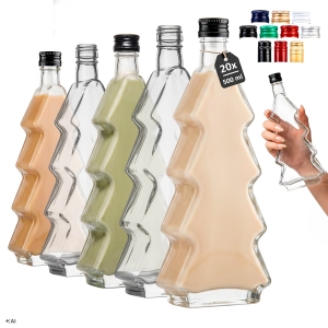 20x Skleněná láhev vánoční stromek 500 ml na tinktury, likér, vánočku