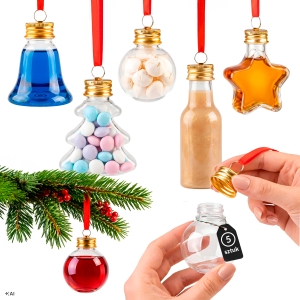 5x VÁNOČNÍ OZDOBY na alkohol a bonbóny 50 ml HVĚZDIČKA, LÁHEV, STROMEČEK, BAŇKA, ZVONEČEK se stužkou