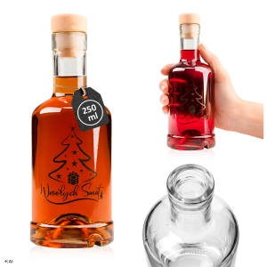 Láhev TADEK 250 ml - ČERNÝ POTISK VESELÉ VÁNOCE na likéry, pálenku
