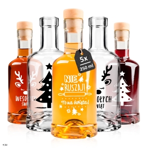 5x láhev TADEK 250 ml s vánočním potiskem na likéry, likér, pálenku