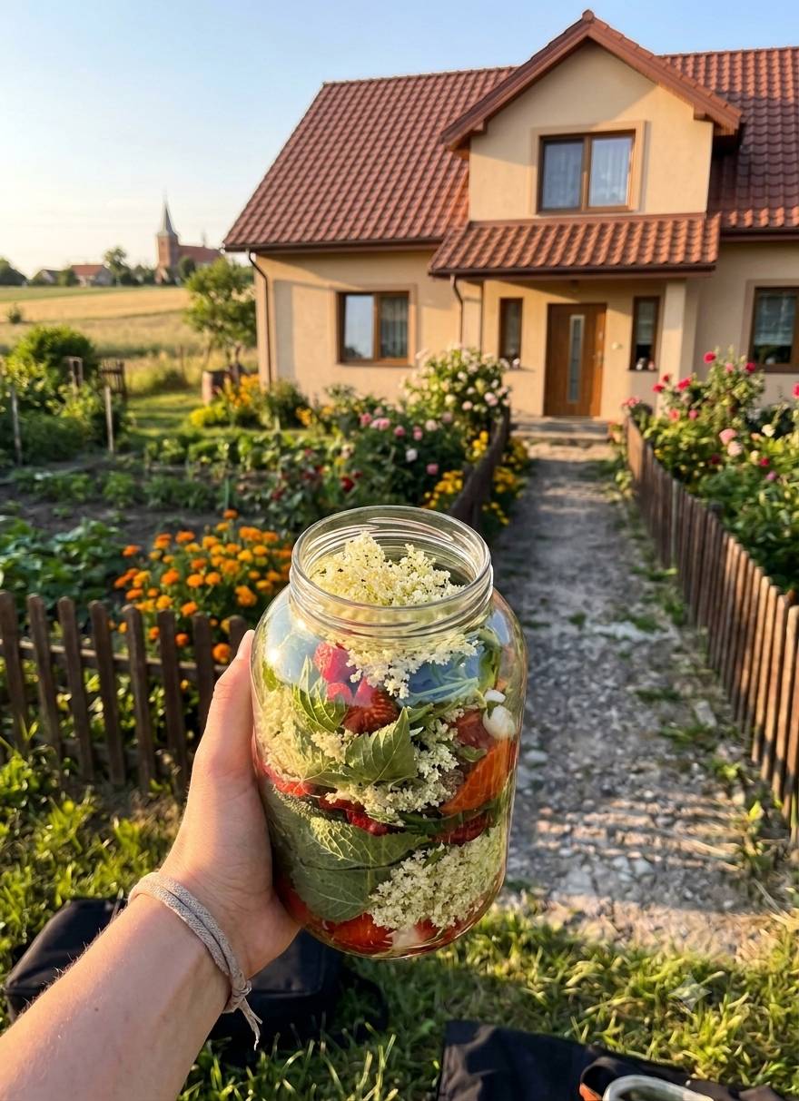 Květy, byliny a ovoce na suricu