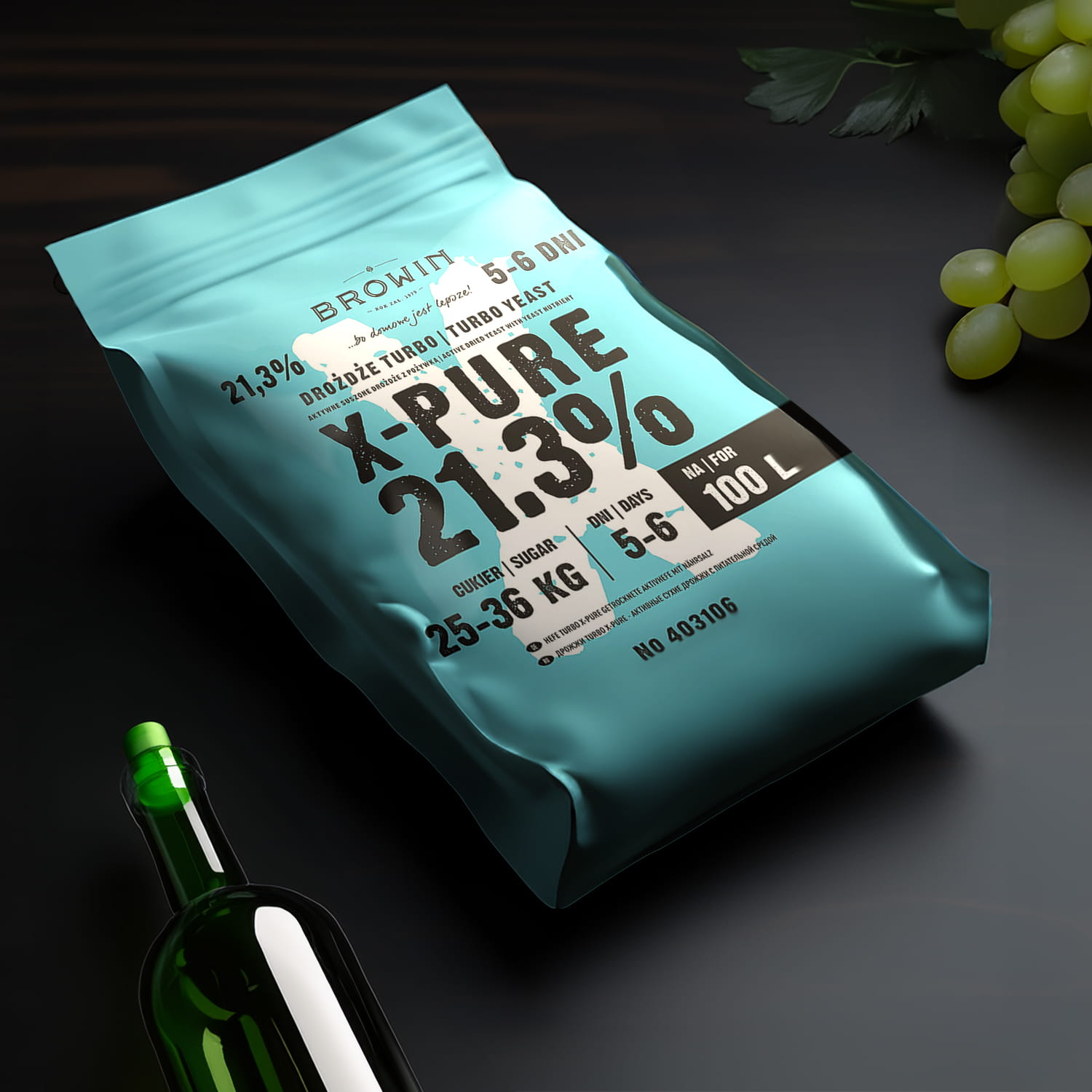 Browin - drożdże gorzelnicze - X-PURE 21,3% - 360 g - 100 L.jpg